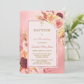 Invitation Baptême d'or rose et premier anniversaire (Debout devant)