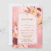 Invitation Baptême d'or rose et premier anniversaire (Devant)