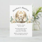 Invitation Baptême dorée Bébé Garçon Christening Baptême (Debout devant)
