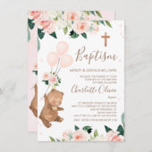 Invitation Baptême d'ours floral (Devant / Derrière)