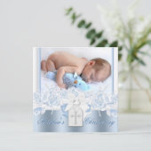 Invitation Baptême Doux Blanc et Bleu Bébé (Debout devant)