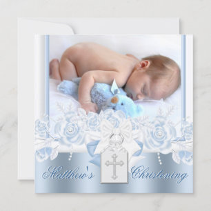 Invitation Baptême Doux Blanc et Bleu Bébé
