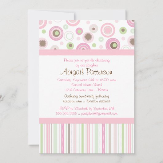 Invitation Baptême doux Brown rose de point de polka de fille (Devant)