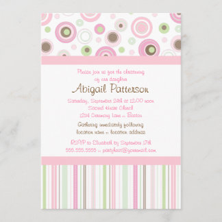 Invitation Baptême doux Brown rose de point de polka de fille