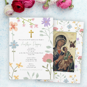Invitation Baptême du baptême du baptême orthodoxe fleur sauv