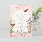 Invitation Baptême du baptême grec Fleur sauvage en marbre ro (Debout devant)