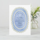 Invitation Baptême du cadre bleu ovale (Debout devant)