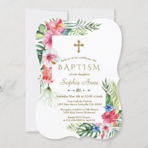 Invitation Baptême du cadre floral tropical exotique hawaïen