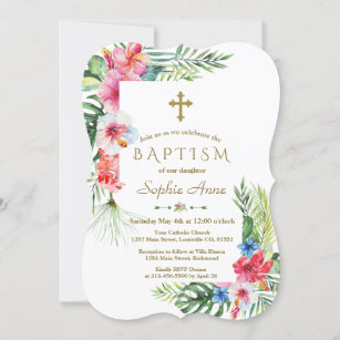 Invitation Baptême du cadre floral tropical exotique hawaïen