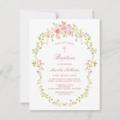 Invitation Baptême du cadre rose Roses (Devant)