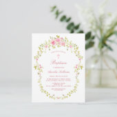 Invitation Baptême du cadre rose Roses (Debout devant)