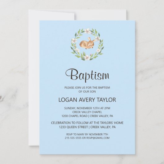 Invitation Baptême du cerf endormi floral (Devant)