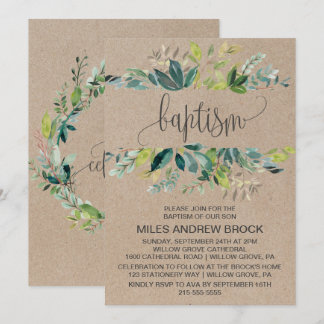 Invitation Baptême du feuillage Kraft