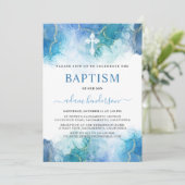 Invitation Baptême du Garçon de l'Aquarelle bleu moderne (Debout devant)