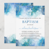 Invitation Baptême du Garçon de l'Aquarelle bleu moderne (Devant / Derrière)