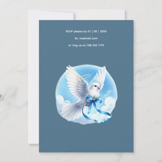 Invitation Baptême du garçon Flore bleue (Dos)