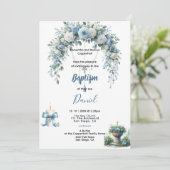 Invitation Baptême du garçon Flore bleue (Debout devant)