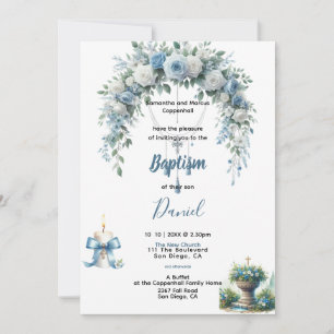 Invitation Baptême du garçon Flore bleue