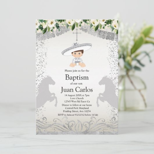 Invitation Baptême du garçon Silver Fiesta (Debout devant)