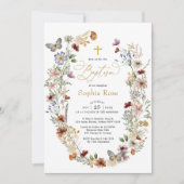 Invitation Baptême du jardin de papillons Fleurs sauvages rus (Devant)