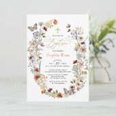 Invitation Baptême du jardin de papillons Fleurs sauvages rus (Debout devant)