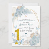 Invitation Baptême du papillon bleu du Boho et premier annive (Devant)