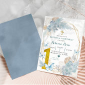 Invitation Baptême du papillon bleu du Boho et premier annive