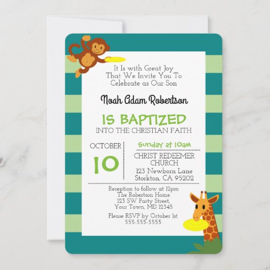 Invitation Baptême du singe mignon (Devant)