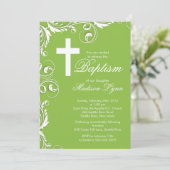 Invitation Baptême d'une fille de la Croix élégante (Debout devant)