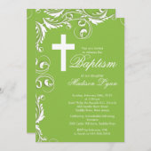 Invitation Baptême d'une fille de la Croix élégante (Devant / Derrière)