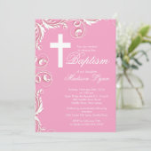Invitation Baptême d'une fille de la Croix élégante (Debout devant)