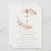 Invitation Baptême Dusky Fall Marsala Blush Floral Cross (Devant)