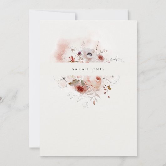 Invitation Baptême Dusky Fall Marsala Blush Floral Cross (Dos)