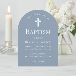 Invitation Baptême Dusty Blue Arche Simple Garçon Christening