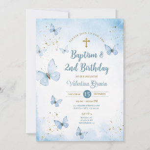 Invitation Baptême Dusty Blue Butterfly Girl 3ème anniversair