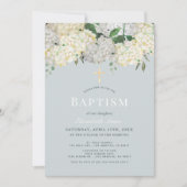 Invitation Baptême Dusty Blue & White Hydrangea (Devant)