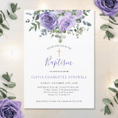 Invitation Baptême Dusty Purple Rose Eucalyptus Christening