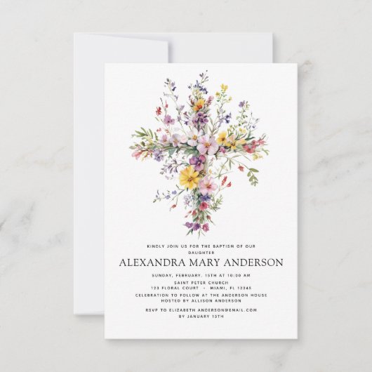 Invitation Baptême Dusty Rose Vert Eucalyptus (Devant)