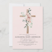 Invitation Baptême Dusty Rose Vert Eucalyptus (Devant)
