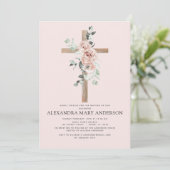 Invitation Baptême Dusty Rose Vert Eucalyptus (Debout devant)