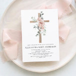 Invitation Baptême Dusty Rose Vert Eucalyptus<br><div class="desc">Rose rose rose et sauge vert de la fille et Eucalyptus - Gold Foil Cross Botanical Greenery Aquarelle Baptême religieux chrétien Invitations.</div>