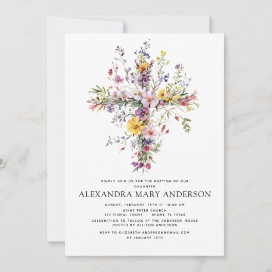 Invitation Baptême Dusty Rose Vert Eucalyptus (Devant)