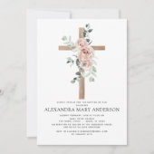 Invitation Baptême Dusty Rose Vert Eucalyptus (Devant)