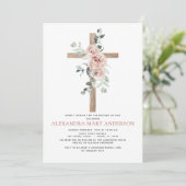 Invitation Baptême Dusty Rose Vert Eucalyptus (Debout devant)