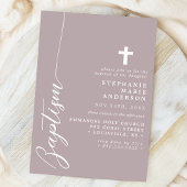 Invitation Baptême écriture simple moderne lavande poussiéreu