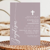 Invitation Baptême écriture simple moderne lavande poussiéreu