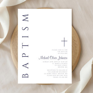 Invitation Baptême élégant à l'encre bleue marine