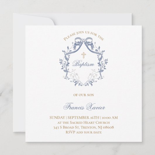 Invitation Baptême élégant arc bleu (Dos)