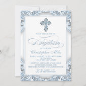 Invitation Baptême élégant bleu argenté (Devant)