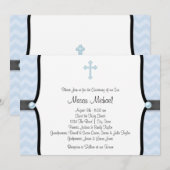 Invitation Baptême élégant bleu chevron (Devant / Derrière)